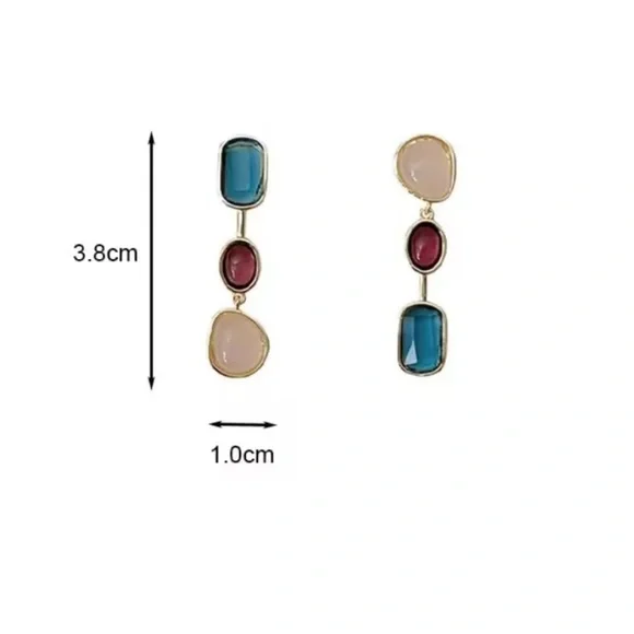 Elegant Gold and Multicolor Stone Earrings - Picture 5 of 6